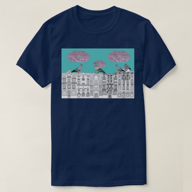 Camiseta Pombos de arroz nos edifícios checos Pra (Frente do Design)