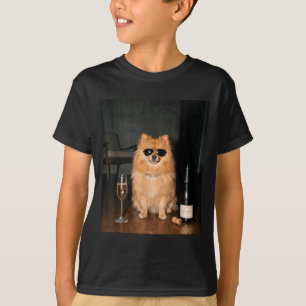 Camiseta Pomerânia Bebendo Champanhe Dia dos Pais Engraçado