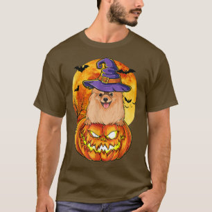Camiseta Pomerânia Bruxa Abóbora Cão de Halloween Engraçado