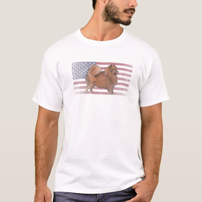 Camiseta Pomerânia - Cachorro 4 De Julho Americano Flag Ame (Frente)