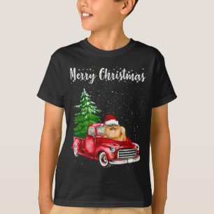 Camiseta Pomerânia Caminhão Vermelho Feliz Cão de Natal Lo
