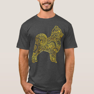 Camiseta Pomerânia em padrão decorativo de ouro