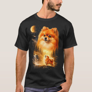 Camiseta Pomerânia uivando para a lua vintage místico faça