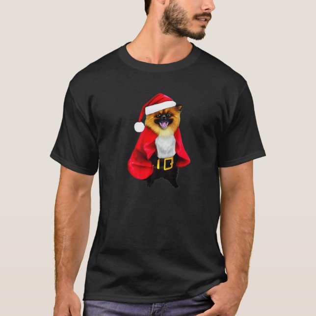 Camiseta Pomeranian Dog in Christmas Costume  Santa Pet Hol (Frente)