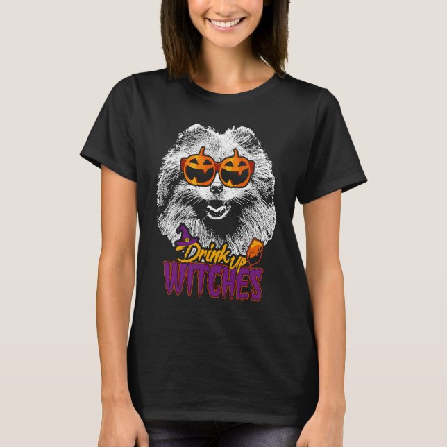 Camiseta Pomeranian Drink Up Witches Halloween (Frente)