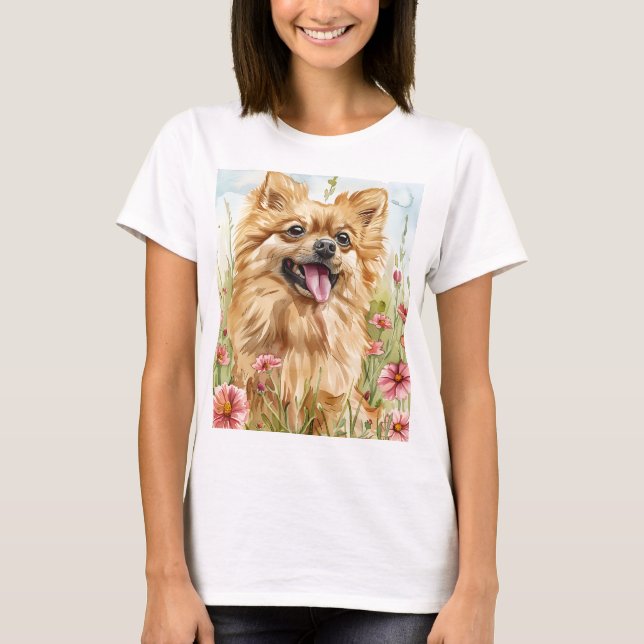 Camiseta Pomeranian Mom Tee – Watercolor (Frente)