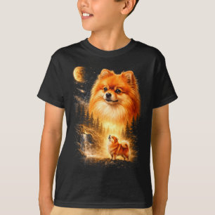 Camiseta Pomeranian uivando para a lua vintage místico
