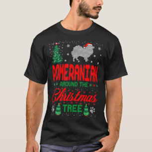 Camiseta Pomeraniano Em Torno Da Árvore De Natal