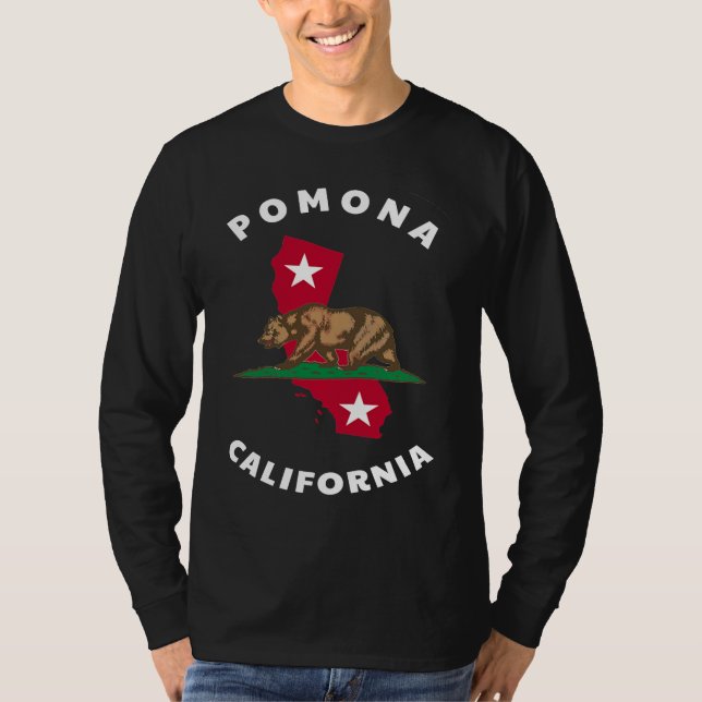 Camiseta Pomona California CA Flag and Bear Badge Souvenir (Frente)