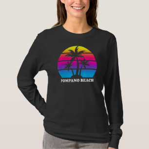 Camiseta Pompano Beach Florida Retro Palm Tree Sunset Vacat