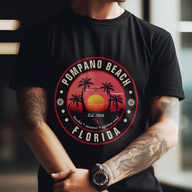 Camiseta Pompano Beach Florida Retro Sunset Souvenir 80 (Criador carregado)