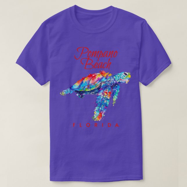 Camiseta Pompano Beach Florida Watercolor Sea Turtle (Frente do Design)