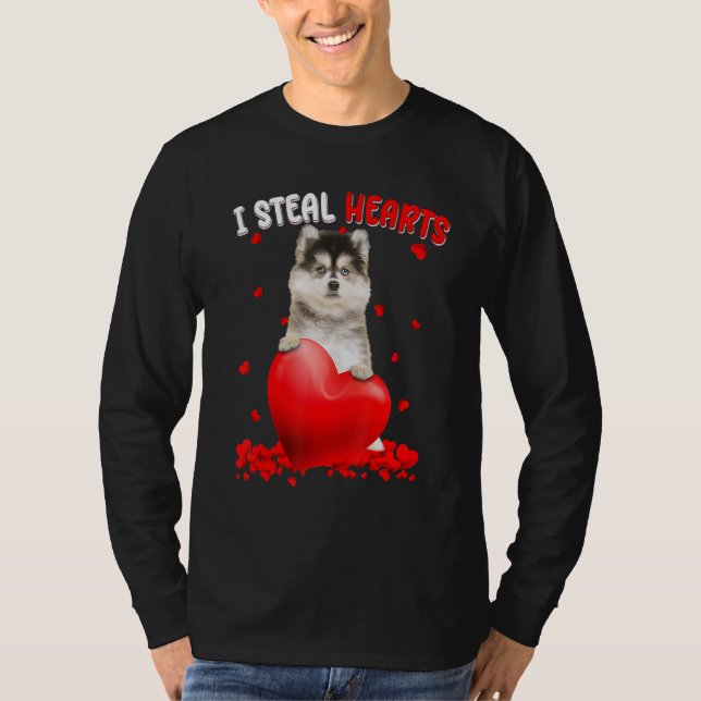Camiseta Pomsky Dog I Steal Hearts Cute Valentine Day Women (Frente)