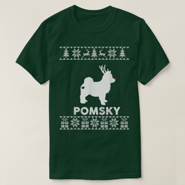 Camiseta Pomsky Dog Lover Christmas Reindeer Ugly Christmas (Frente do Design)