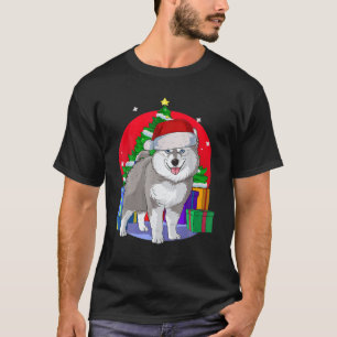 Camiseta Pomsky Dog Papais noeis Decinto da Árvore de Natal