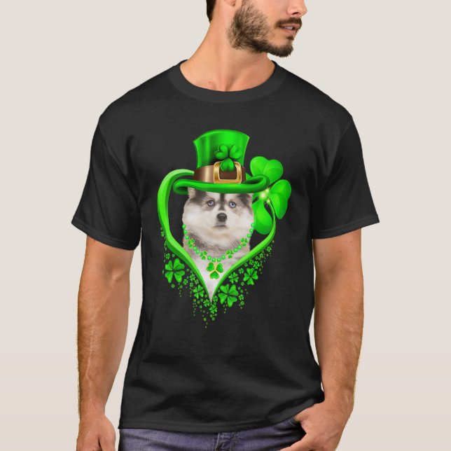 Camiseta Pomsky Dog St Patricks Day Lover Irish Shamrock (Frente)
