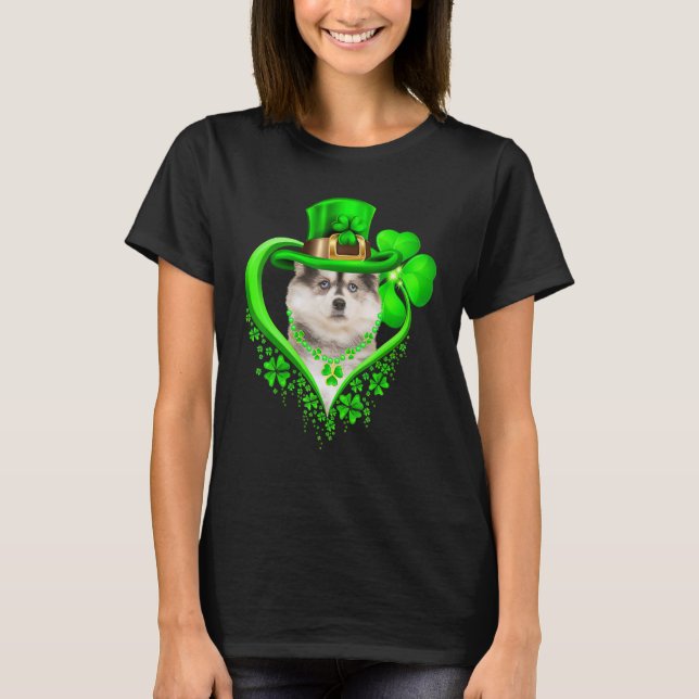 Camiseta Pomsky Dog St Patricks Day Lover Irish Shamrock (Frente)