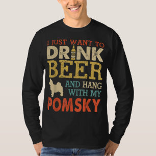 Camiseta Pomsky Pai Beber Cerveja Com Cachorro Engraçado Vi