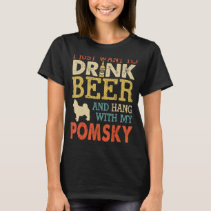 Camiseta Pomsky Pai Beber Cerveja Com Cachorro Engraçado Vi