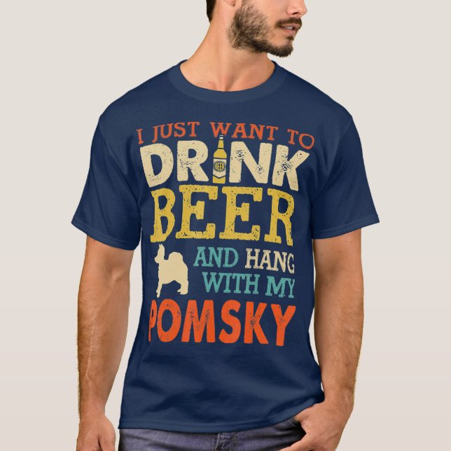 Camiseta Pomsky Pai Beber Cerveja Com Cachorros Engraçados (Frente)