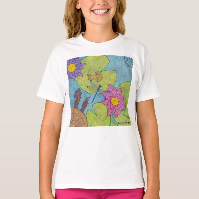 Camiseta Pond Scene (branco) - Camisa-T Básica da Rapariga (Frente)
