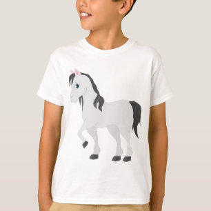 Camiseta Pônei Cinza Fofo Desenho Animado Cavalo Caprichoso