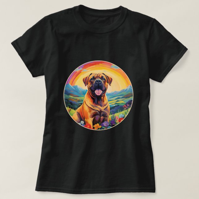 Camiseta Ponte Boerboel Rainbow Cuja Mastiff Sul-Africano f (Frente do Design)