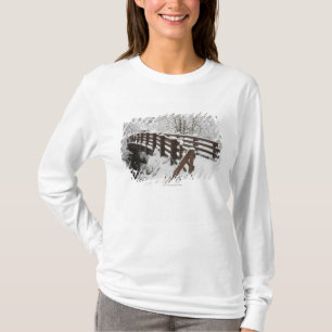 Camiseta Ponte de madeira coberto de neve