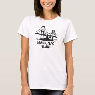 Camiseta Ponte e pinheiros da Ilha Mackinac   Michigan