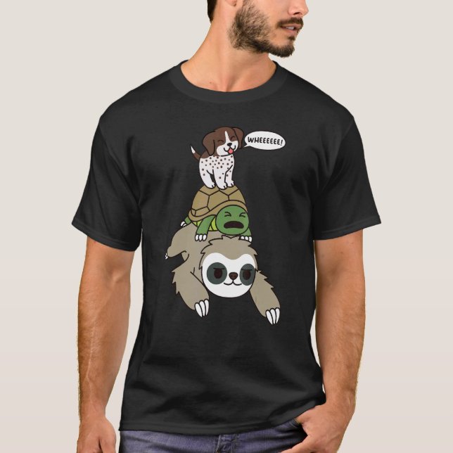 Camiseta Ponteiro Alemão Curto Andando Sloth Tortoise D (Frente)