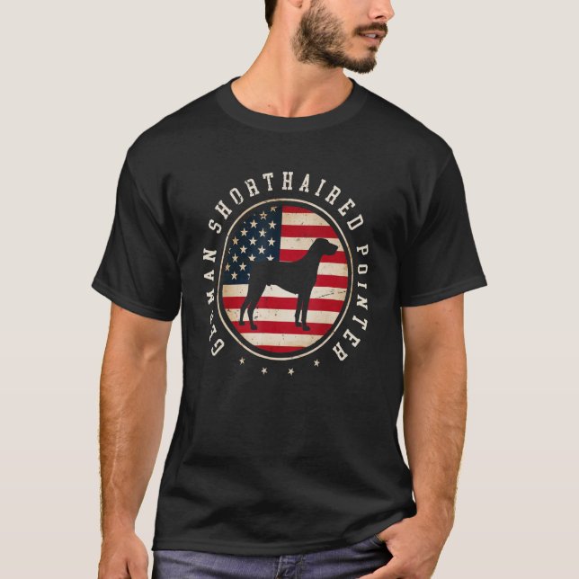 Camiseta Ponteiro Alemão Curto Bandeira Usa Bandeira 4 de j (Frente)
