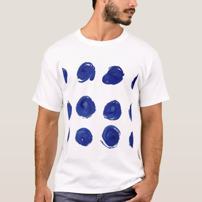 Camiseta Ponto de bolha, aquarela azul índigo. (Frente)