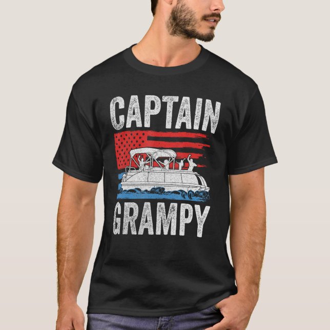 Camiseta Pontoon Captain Grampy Us American Flag  Boat Owne (Frente)