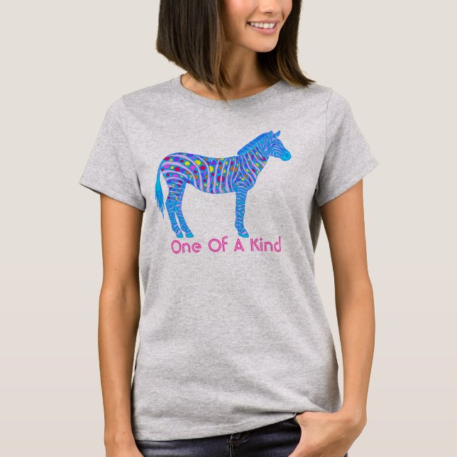 Camiseta Pontos Azuis De Zebra Estica Um Animal De Diversão (Frente)