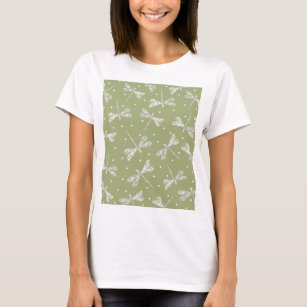 Camiseta Pontos brancos e libélulas verde-oliva
