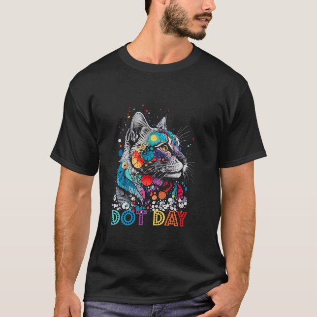 Camiseta Pontos Coloridos Gato Pão Feliz Dias Homens Mulher (Frente)
