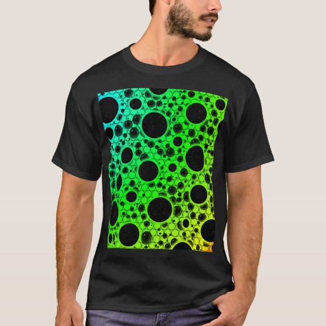 Camiseta Pontos de Bolha Espacial - Arco-Íris BCGYR (Frente)