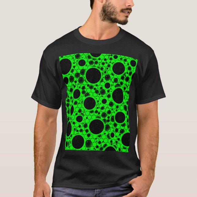 Camiseta Pontos de bolhas espaciais - Verde (Frente)