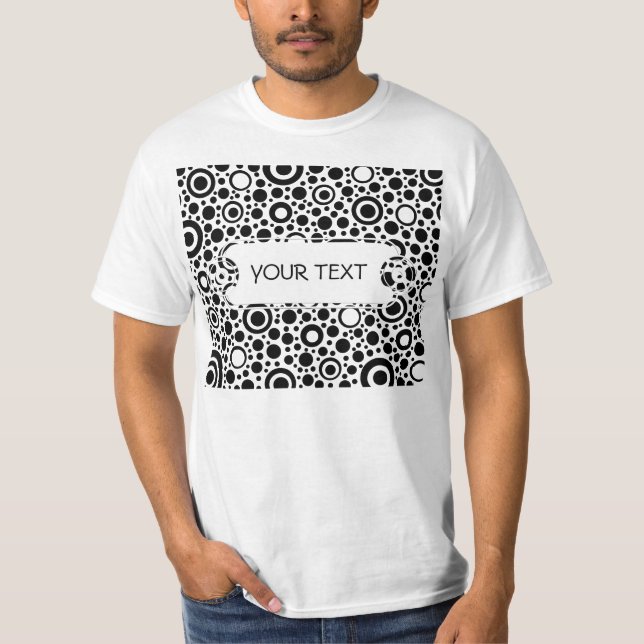 Camiseta Pontos negros e padrão de círculo + texto e backgr (Frente)