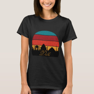 Camiseta Pontos Turísticos de Delhi Pôr do Sol Retro Viagem