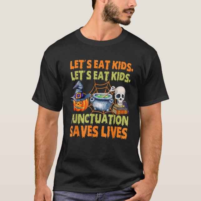 Camiseta Pontuação Eat Kids De Vamos Halloween Salva Vidas (Frente)