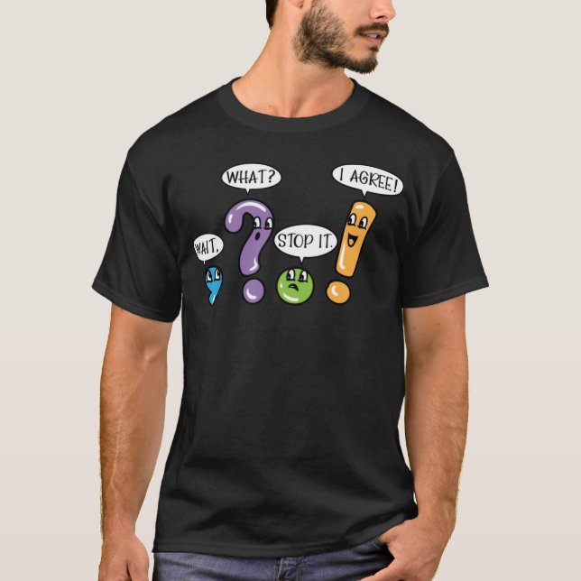 Camiseta Pontuação Gramática Esperar Que Parada Eu Concordo (Frente)