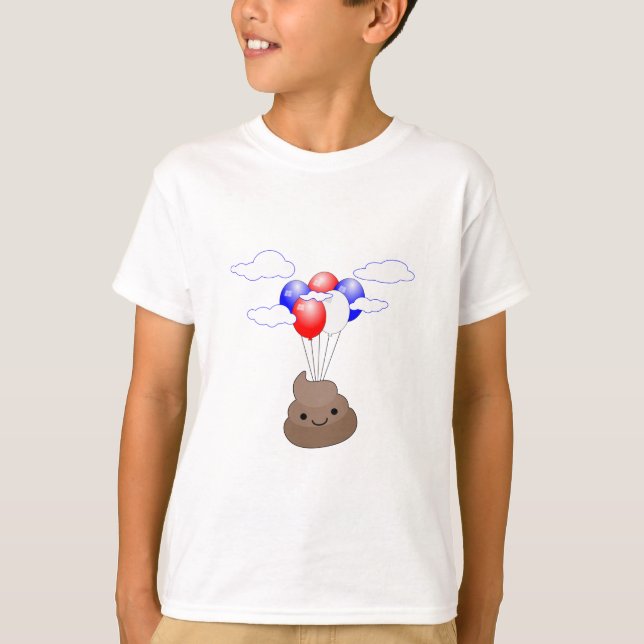 Camiseta Poo Emoji Voando Com Balões (Frente)