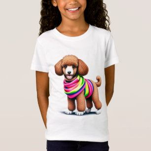 Camiseta Poodle Adorável Vestindo uma Cachecol Colorido