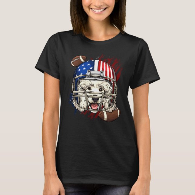 Camiseta Poodle American Football Dog Amava Bandeira dos EU (Frente)