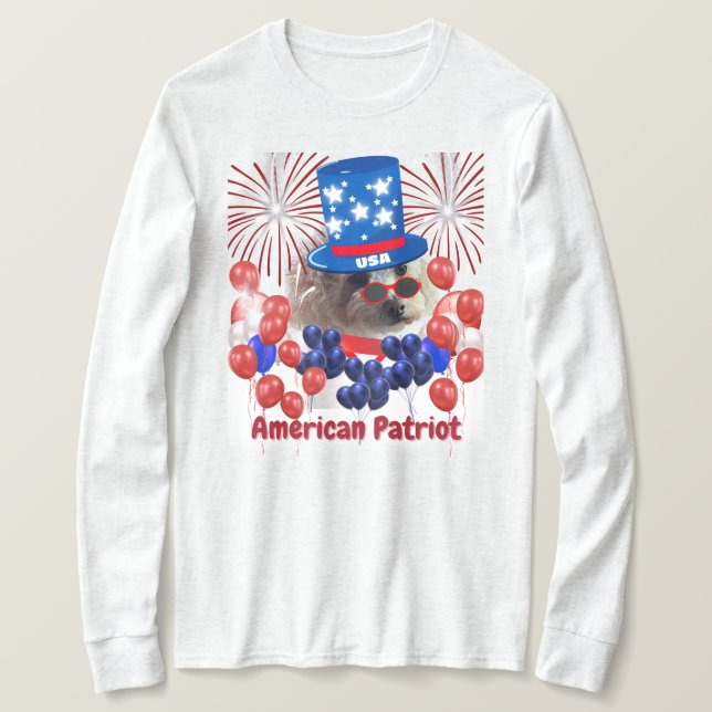 Camiseta Poodle American Patriot Long Sleeve T Shirt (Frente do Design)