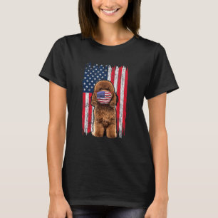 Camiseta Poodle Bandeira Americana Cachorro Usa Máscara Fac