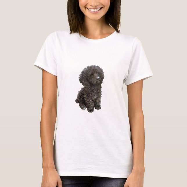 Camiseta Poodle - cachorrinho preto de brinquedo (Frente)