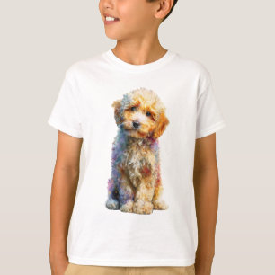 Camiseta Poodle Cachorro Infantil Salpico Aquarela Colorido