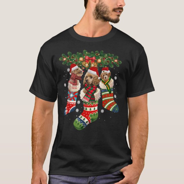 Camiseta Poodle Christmas Em Sock Dog Santa Hat Gift (Frente)